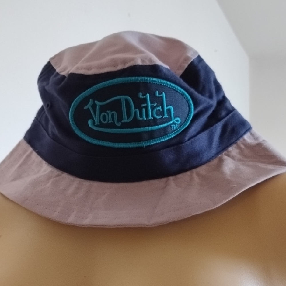 Von Dutch Blue and Tan Logo Bucket Hat